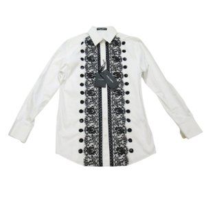 Dolce & Gabbana Black Lace Front Blouse, Size 40EU